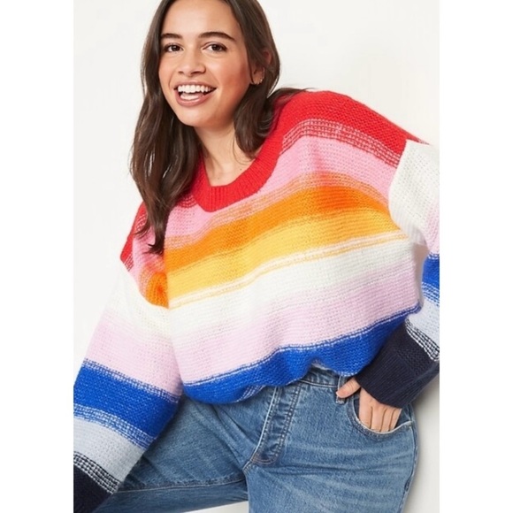 Old Navy Festive Rainbow Stripe Crewneck Pullover Sweater Size S - Picture 1 of 6